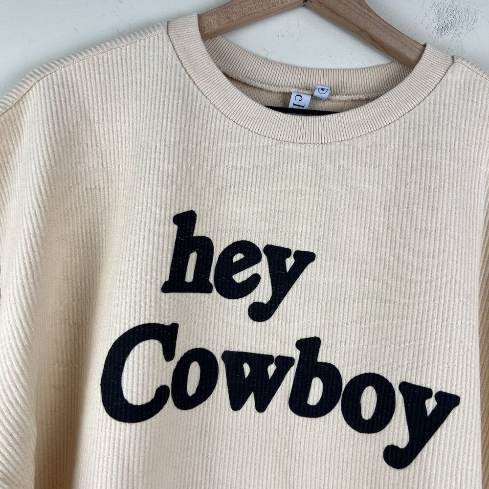 Chicka-d Cream Ribbed Crew Neck Hey Cowboy Boxy Top - Picture 2 of 6